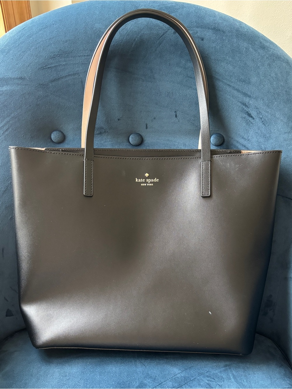 Kate Spade Janie Black Leather Tote with Gold Logo